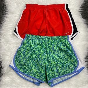 Nike Dri-fit Solid Tempo Athletic Running Shorts Set of 2 Orange Green Girls L